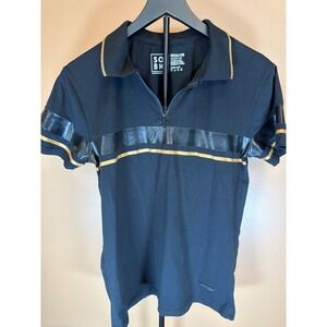 SOBK Straight Outta Brooklyn Mens Quarter Zip Polo‎ Shirt Black Gold Stripe M